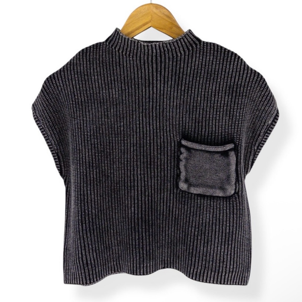 Zenana Outfitters Ash Black Mock Neck Sweater with Pocket